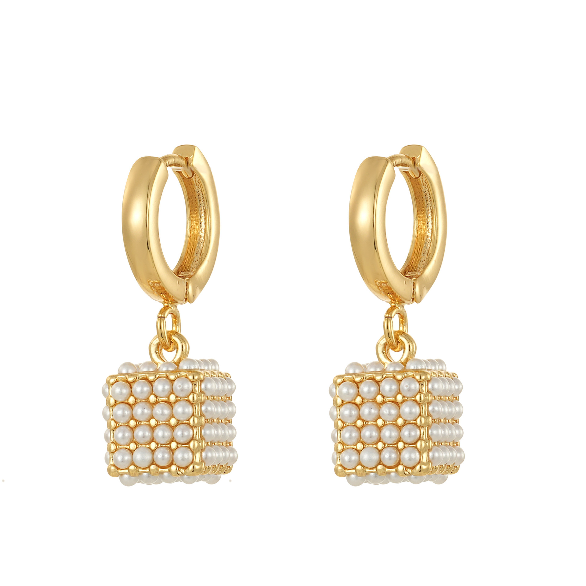 Geometric Square Micro-Inlaid Pearl Earrings For Women, Simple And Sophisticated, Versatile, Unique Design, Fashionable_voghion.com