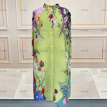 非洲大码气质女装三宅褶皱衣服批发开衫连衣裙印花牙签褶休闲裙子