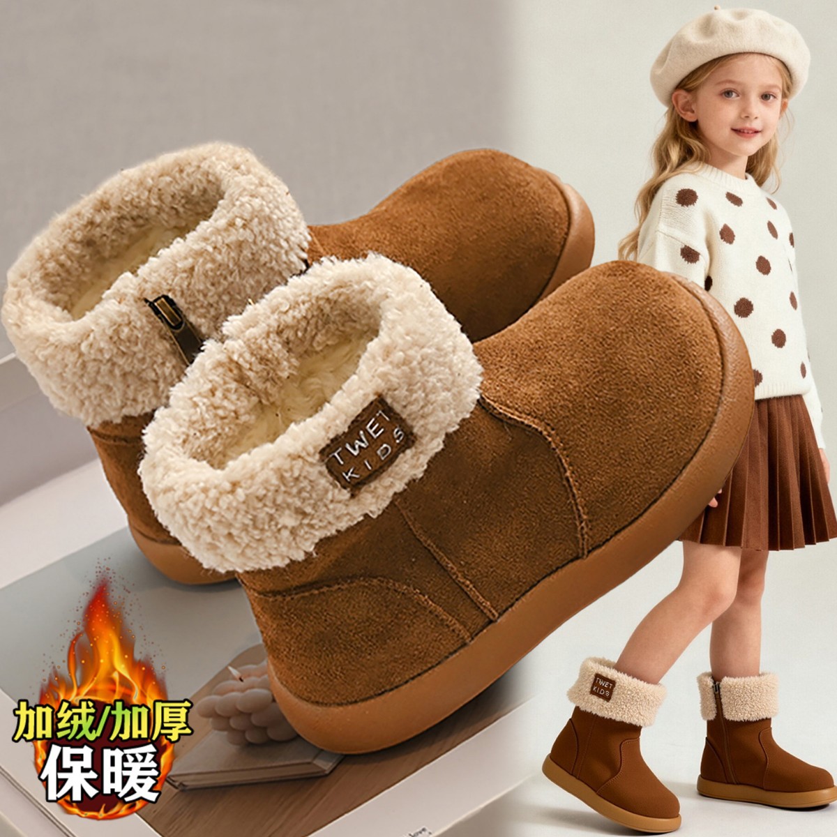 Girls' Snow Boots Winter Fur Integrated Warm Cotton Boots 2025 New Style Fleece-Lined Thickeneded Large Cotton Shoes Girls Anti-Slip
