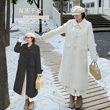 智煊大码女装学院风牛角扣毛呢外套2025冬气质中长款大衣413669