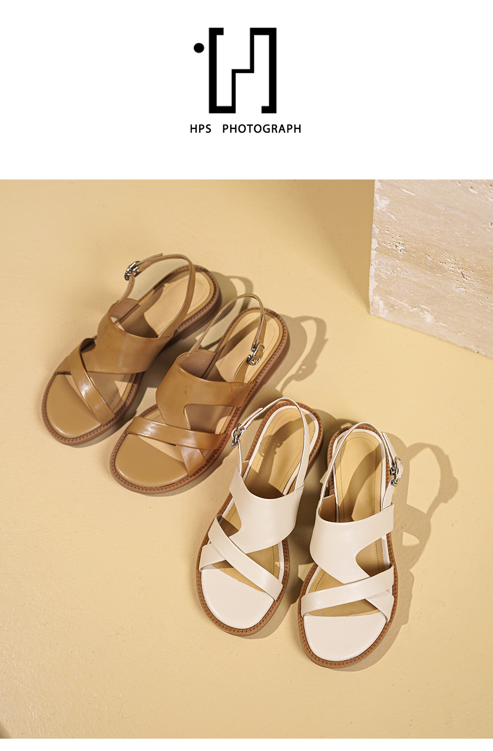 Sandal nữ quai ngang da bò đế bệt phong cách La Mã — Màu trắng nhạt chi tiết 12