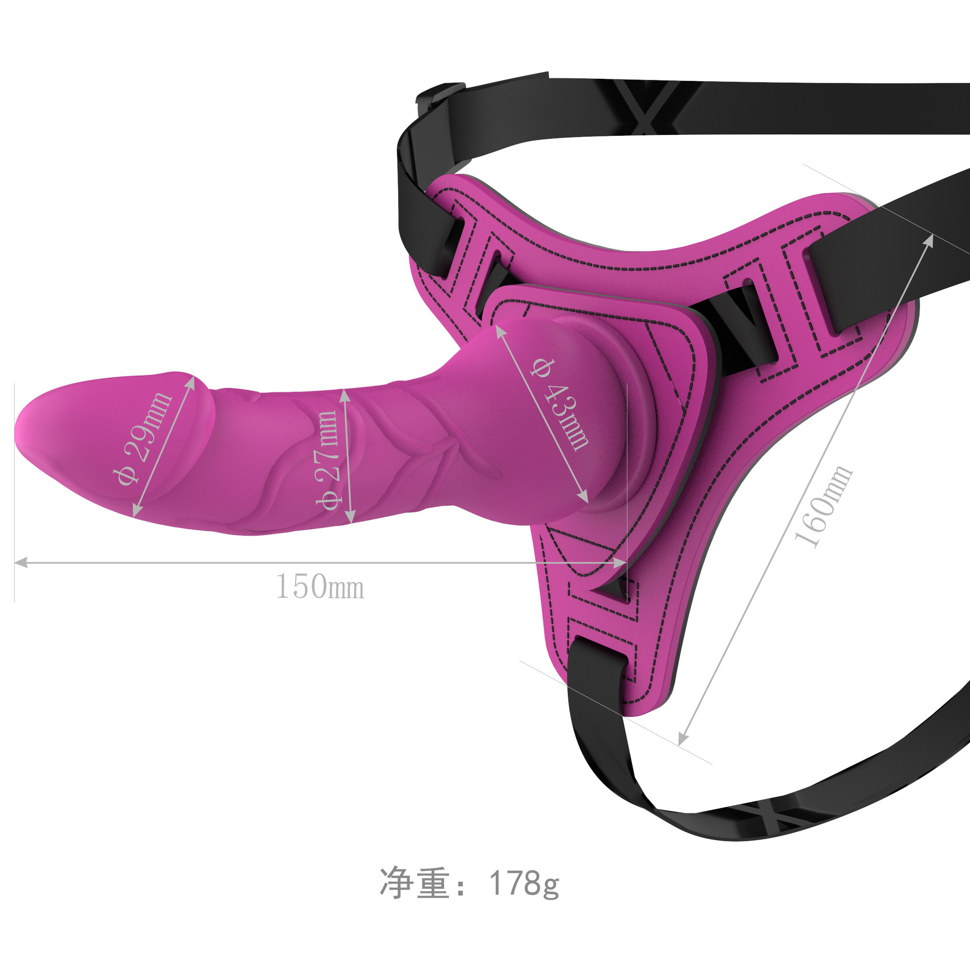 Wearable Strap-on Harness Pants with Silicone Dong, Rose Red, Large Size — detail image 2