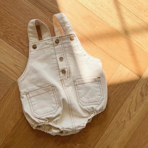Korean style spring and autumn baby denim overalls with farts, men's and women's baby splicing pocket casual jumpsuits
