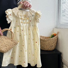 女童連衣裙新中式繡花2024夏季新款時尚洋氣無袖公主裙花領背心裙