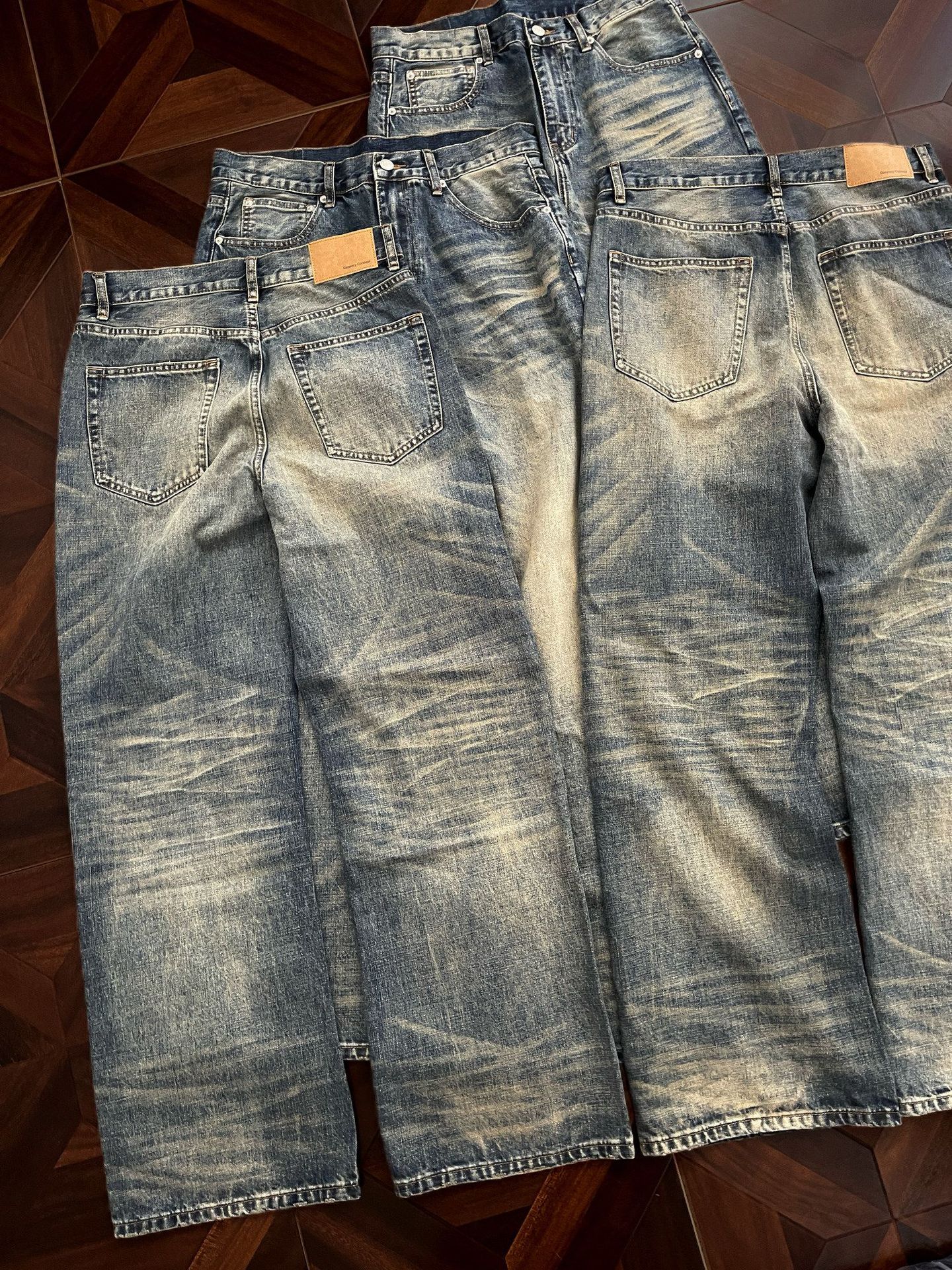 Men's High Street American Style Straight Leg Loose Wide Leg Dark Denim Jeans Slimming Trousers For Autumn And Winter Flowy Trendy_mkmklike.com