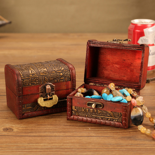 复古小木盒子收纳盒木质带锁密码手饰品首饰盒古风儿童百宝箱精致