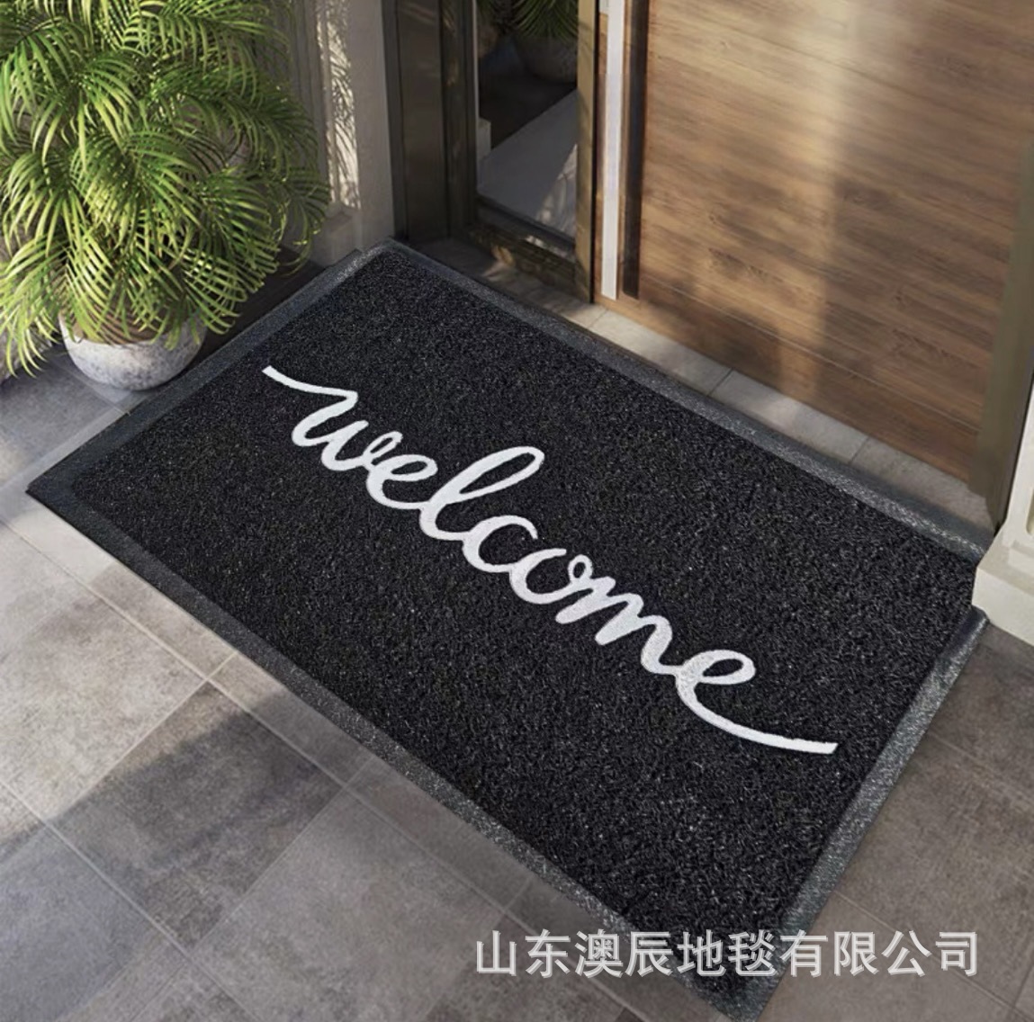 跨境pvc拉丝喷丝垫连体hello防滑广告塑料入户门脚垫地毯门垫电-阿里巴巴