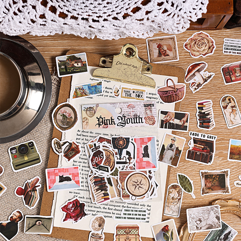 Retro recolección de pegatinas de cuentas de mano bolsas DIY cuentas de mano diario decoración material base pegatinas de papelería transfronterizas