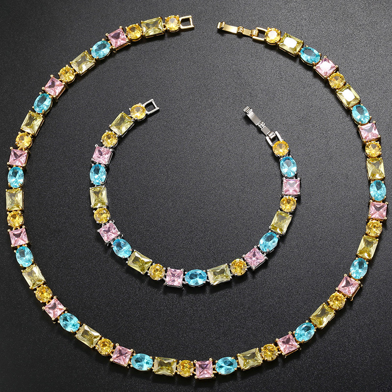 Necklace + Jewelry Quantity Glam Geometric Copper Gold Plated Zircon Women's Bracelets Necklace