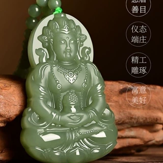 和田玉观音玉坠男款正品真玉男士玉佩双面精雕观音菩萨男式吊坠