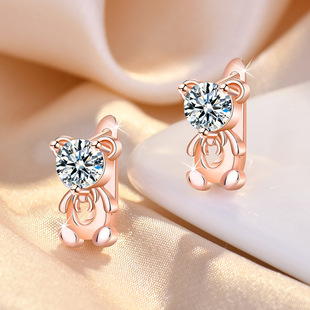 Japanese and Korean creative beautiful vitality full of single diamond zircon cartoon bear cute girl ear clip earrings wholesale