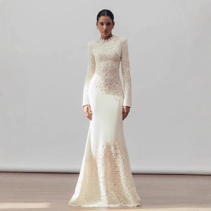 Spot Retro Elegant Crochet Fishtail Dress New Elegant Waist Banquet Dress Long Skirt 40320