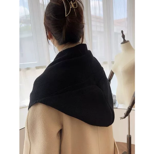 Hooded Scarf Autumn and Winter New Pure Color Knitted Scarf Shawl Hat One-Piece Hooded Scarf Neck Scarf for Women