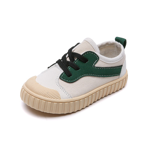 2024 Children's Shoes Boys Color Block Canvas Shoes Girls Baby Shoes White Shoes Wholesale Fashion Student Shoes Baotou Anti-Kick