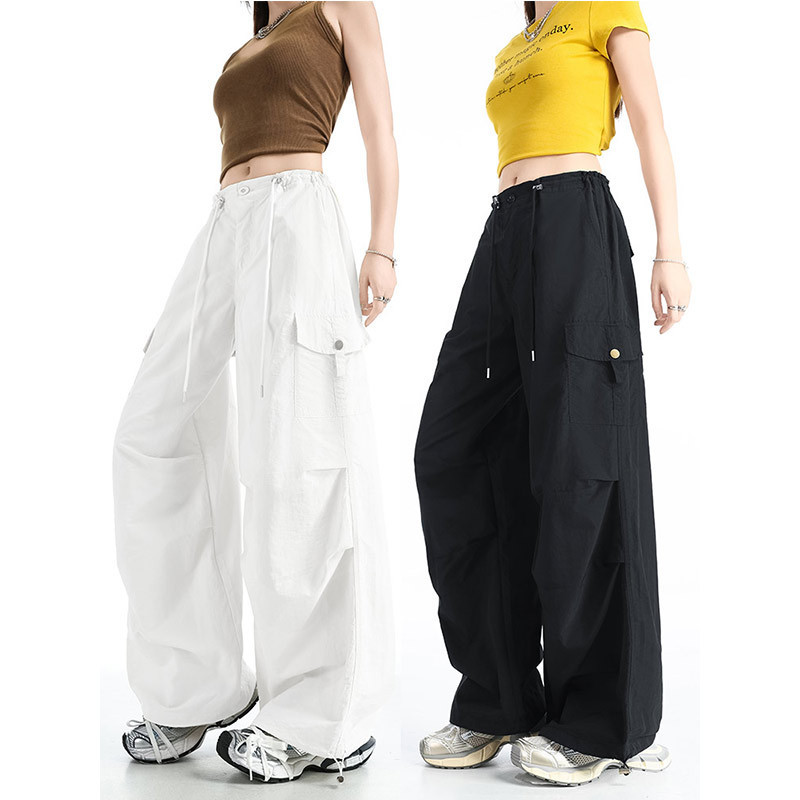 White Work Pants for Women, Spring/Summer 2026 New Style, Slim Fit Sports Pants for Petite Figures, Hiking Parachute Pants