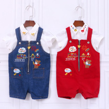 日系潮牌背带裤 中小童男女宝日系太阳熊儿童短裤一件代发