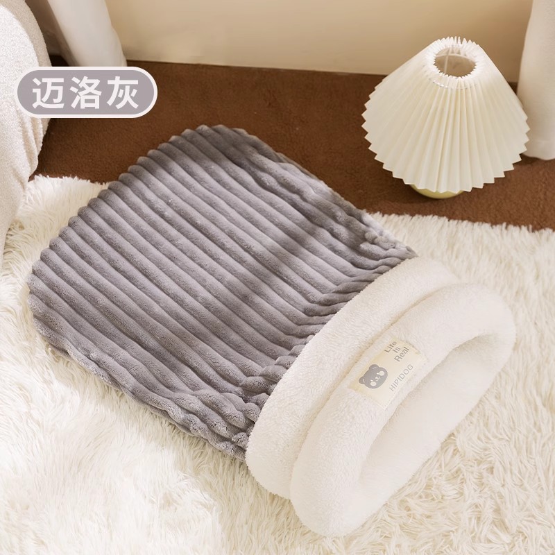 Cama de gato de mascota otoño e invierno dibujos animados tridimensionales gato bolsa de dormir semicirrada cama de gato cama de perro perforación agujero de cama cálida cama cama de perro image 18