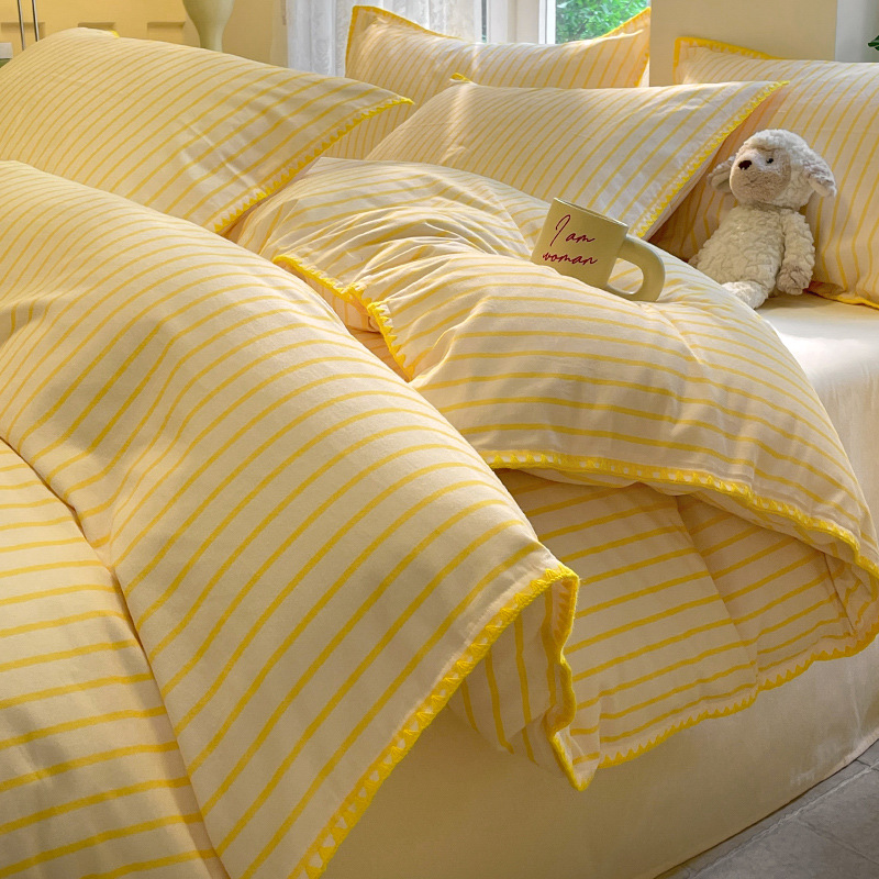 100% algodón conchas bordes gruesos cuatro piezas de una sola cama dormitorio de tres piezas de algodón superior colcha de cama suave