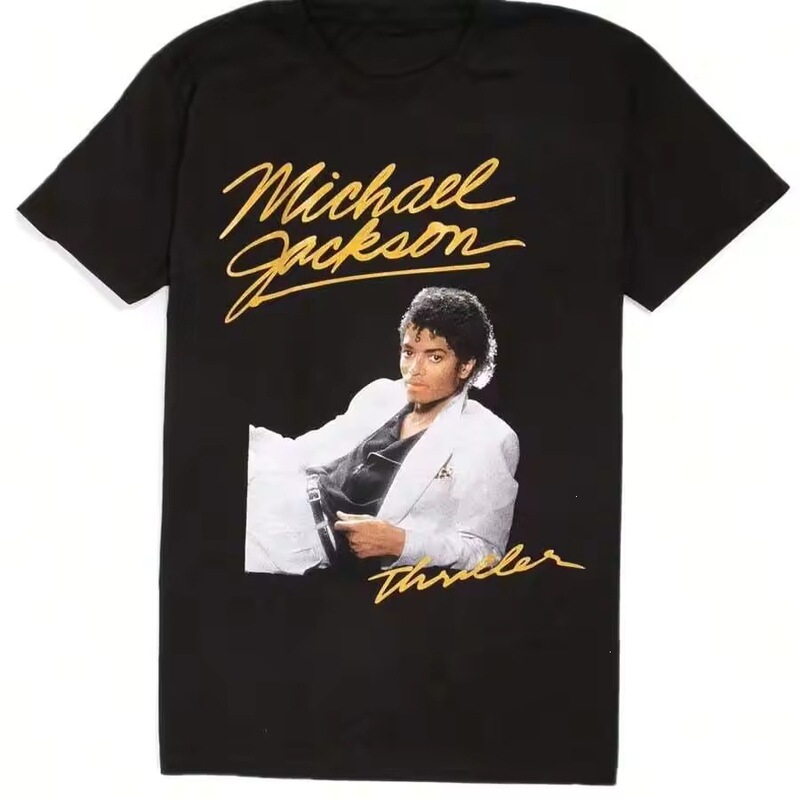 【Cross-Border European Size】European Size Singer MJ Michael Jackson Portrait Pattern T-Shirt for Men, Vintage Fashion