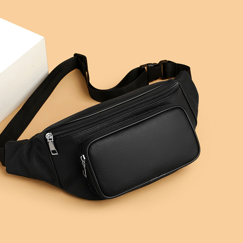 Men's large-capacity waist bag, leather chest bag, shoulder bag, suitable for business trips, made of genuine leather, multifunctional, and with a retro design