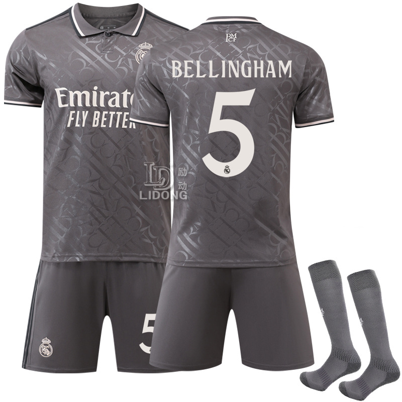 2425グレー9番ムバペスポーツユニフォーム5番ベリンエルエム・シー甲皇馬二アウェイサッカー服セット