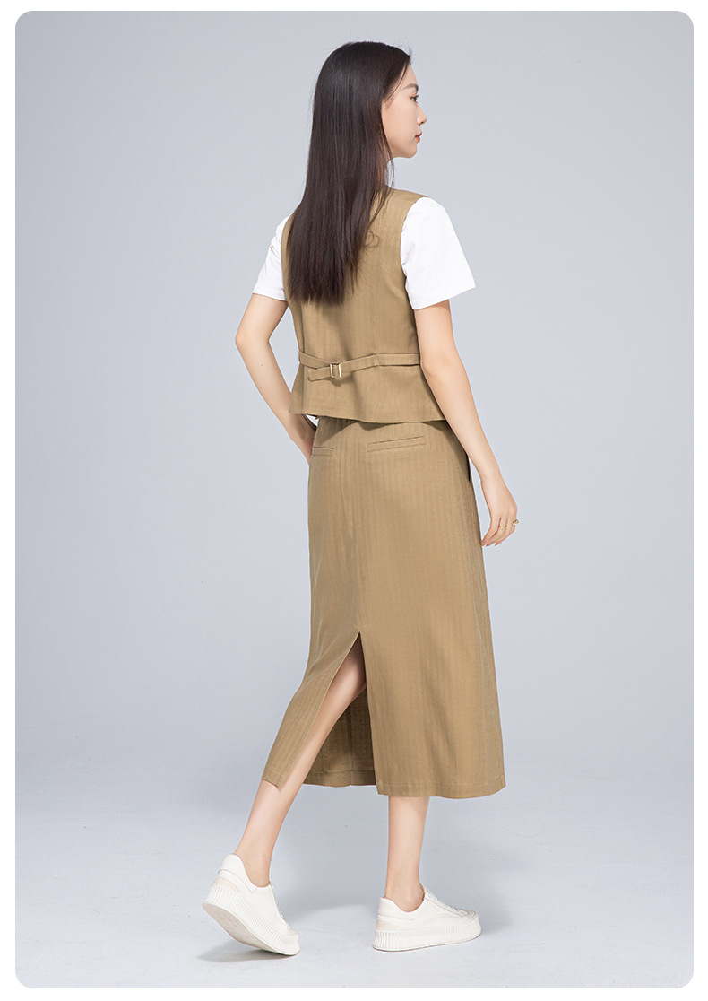 Áo vest gile nữ cổ chữ V chất liệu linen phối sợi Tencel, dáng suông nhẹ, thích hợp mặc ngoài đi làm — Áo gi lê - 65308 Mochamus chi tiết 33