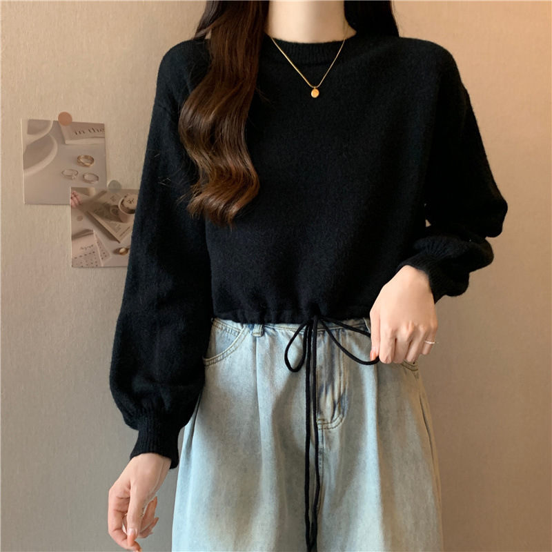 Coreano de color sólido simple perezoso estilo pequeño suéter de moda de otoño y invierno de cuello redondo cuerdas sueltas jersey de tendencia image 14