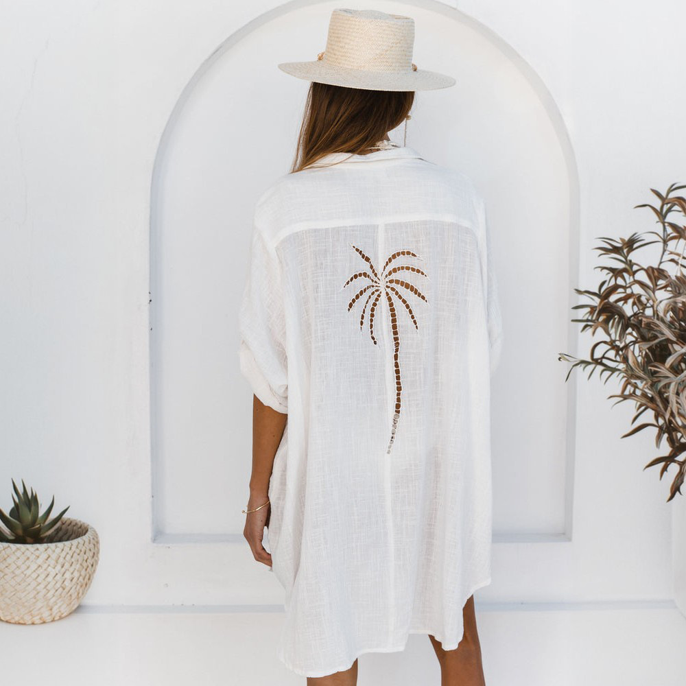2026 New! Cross-Border European and American Solid Color Sexy Floral Hollow-Out Beach Cover-Up Bikini Swimsuit Beach Shirt for Women