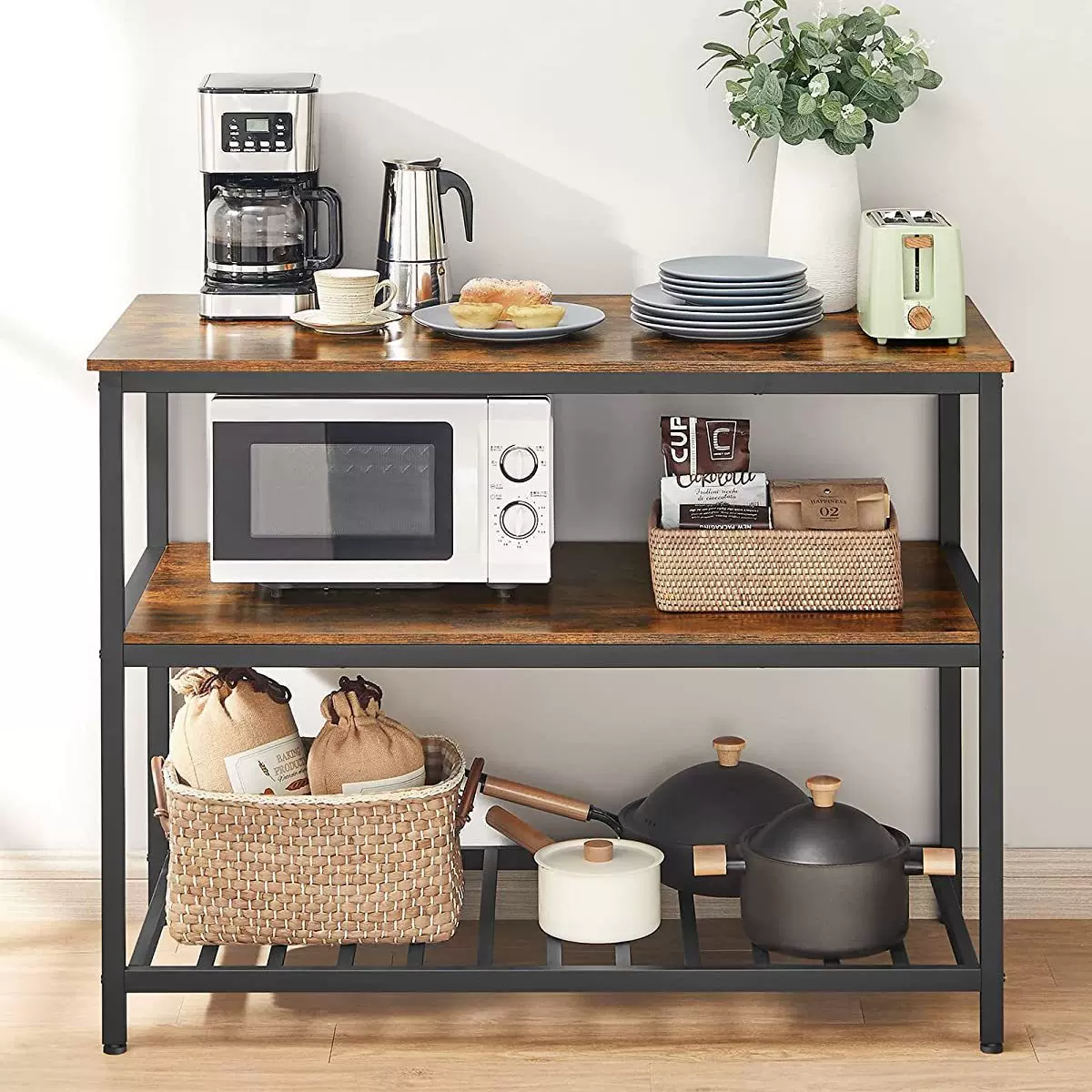 跨境外贸亚马逊Amazon厨房置物架中岛台置物桌微波炉架料理餐边柜