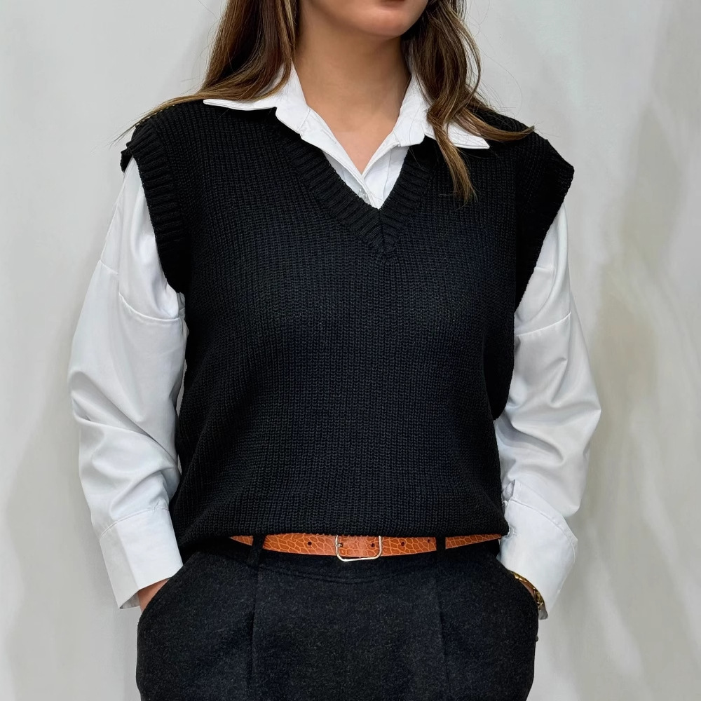 2024 otoño nuevo estilo europeo y americano Amazon transfronterizo casual versátil camiseta de punto de cuello en V suelta chaleco de punto