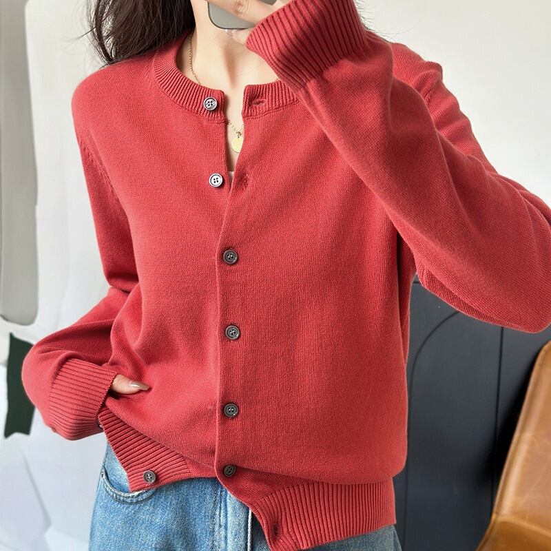 Spring new pure cotton knitted cardigan, Korean style, simple solid color, loose fit, round neck, short long-sleeve jacket for women Spring new pure cotton knitted cardigan, Korean style, simple solid color, loose fit, round neck, short long-sleeve jacket for women