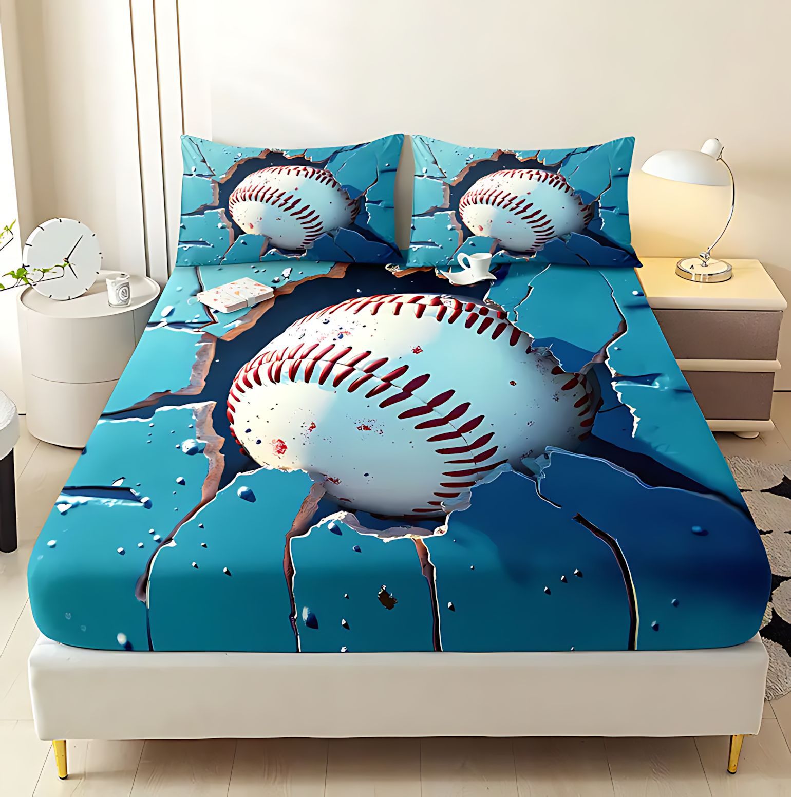 TEMU / JIT textiles caseros transfronterizos de moda tema de béisbol de alta definición impresión digital cama de cama de cama