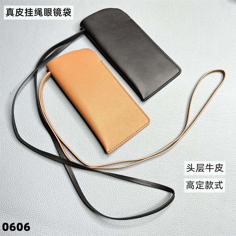 Genuine Leather Thin Creative Glasses Vertical Pencil Case First Layer Cowhide Simple Fashion Glasses Bag Storage Bag Open Wholesale