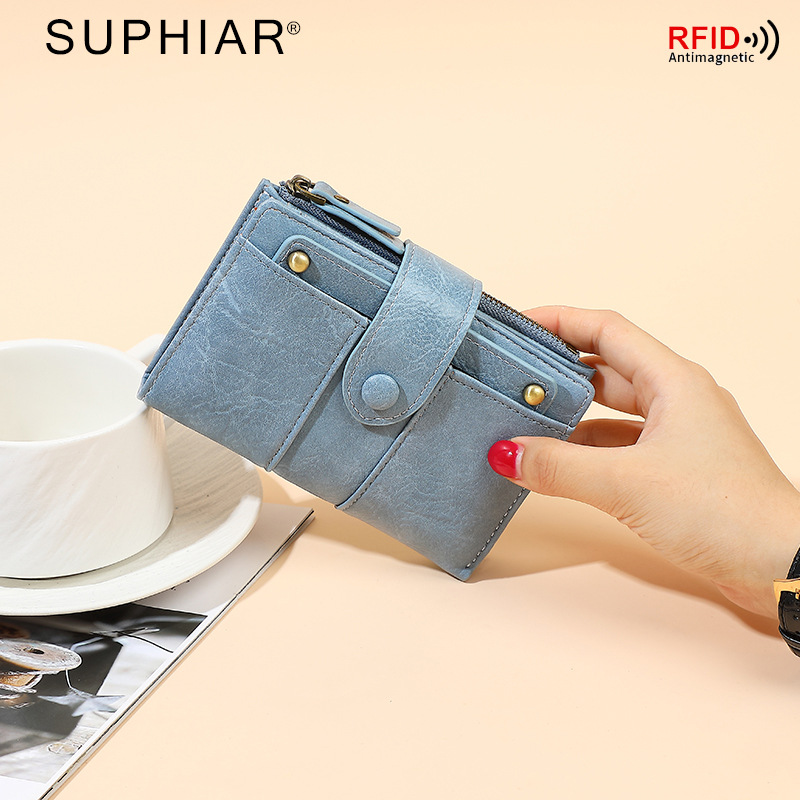 Nuevo RFID antimagnético bolso anti-robo cepillo medio y largo retro bolso de mano de piel de cera de aceite pu multifuncional bolso de mujer