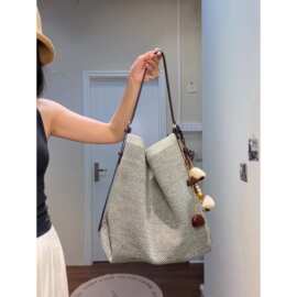 夏季新款飞织布大容量水桶包高级感休闲托特腋下包日常单肩斜挎包