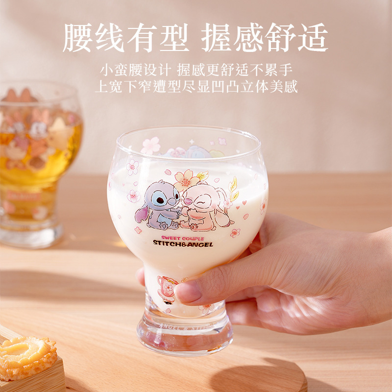 史迪仔卡通玻璃杯子ins风高颜值透明喝水杯新款玻璃杯家用冷饮杯|undefined