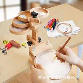 跨境木质刺绣架可调节桌面绣夹绣圈架多层刺绣工具绣花绷子固定架