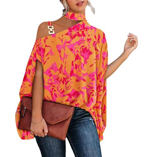 Summer Wish Women's Printed Sexy Slit Collar Loose Top M10056