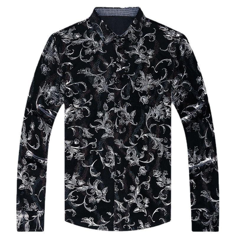 Camisa casual de manga larga para hombres nueva camisa artística de flores de solapa otoño Camisa de hombre de mediana edad de marca de moda transfronteriza europea y americana para hombres