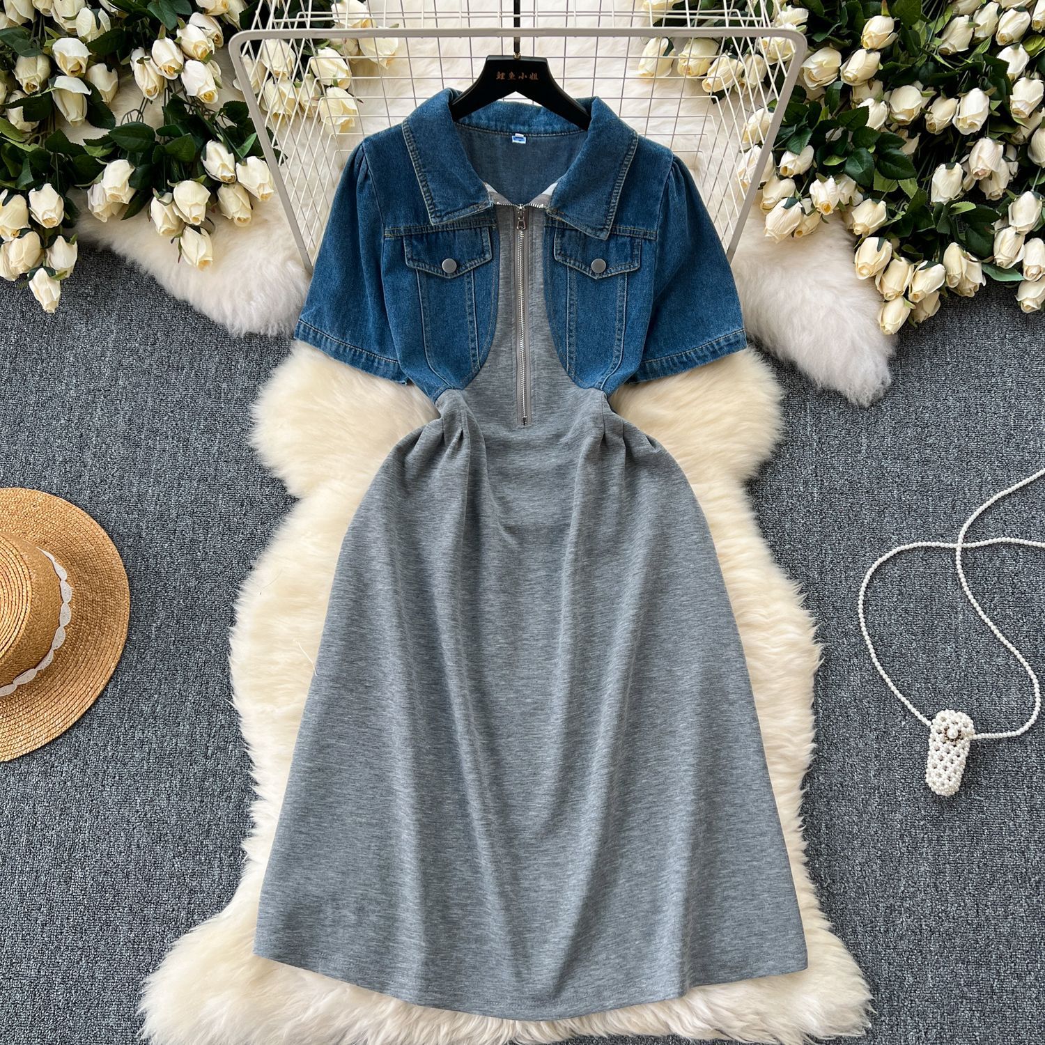 Retro design denim skirt