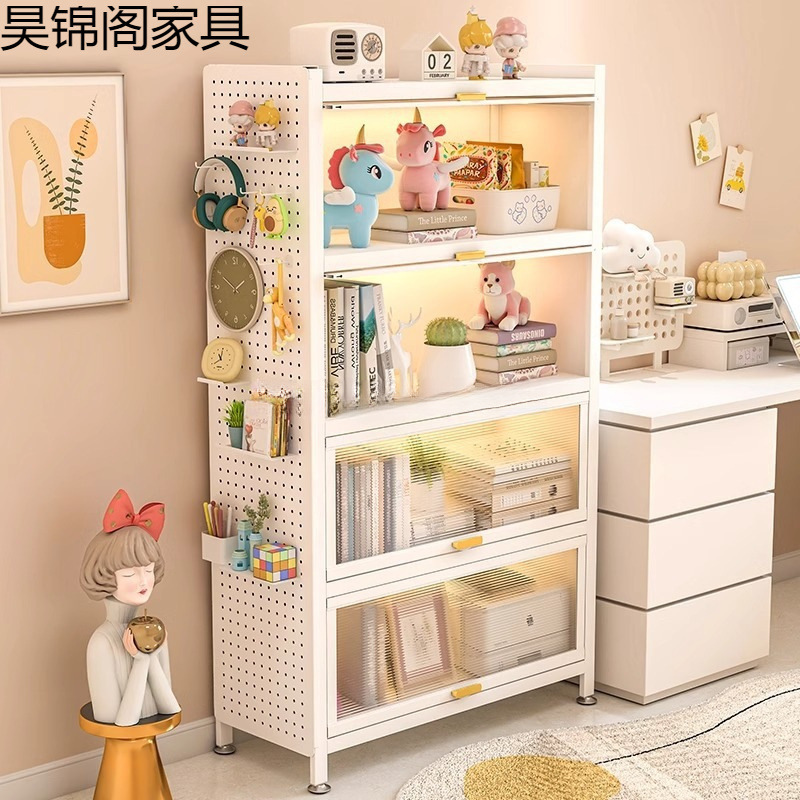 Household Steel Bookcase with Door, Children's Bookshelf, Living Room Storage Cabinet, Dust-Proof Iron Storage Cabinet, Bedroom Storage Cabinet