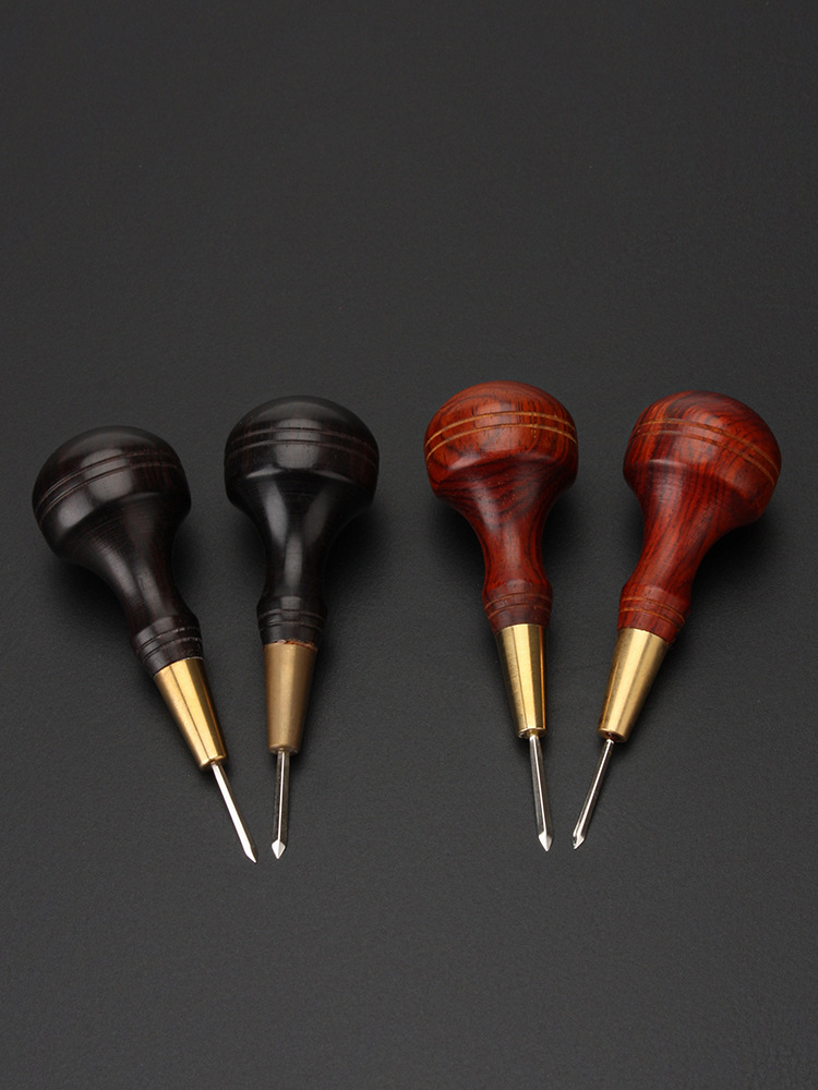 檀木柄菱锥 锥子圆锥 通孔扩孔手工DIY皮革千枚通 非六棱锥4802