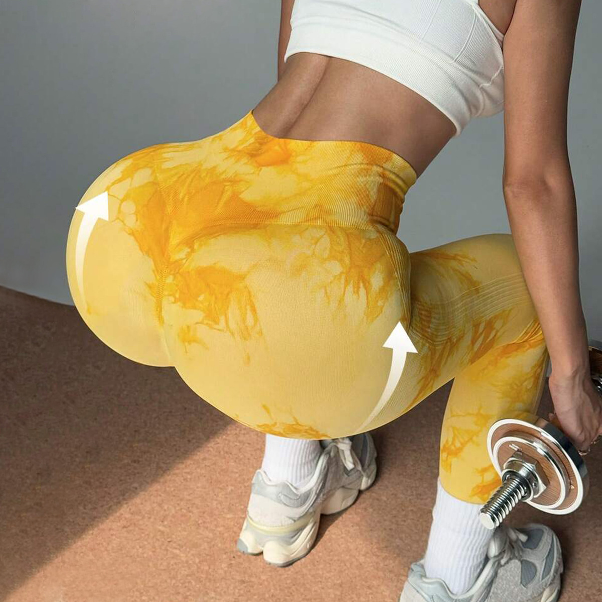 Europa y Estados Unidos transfronterizos bordados teñidos de melocotón, cintura alta, glúteas de melocotón sin costuras, pantalones deportivos de cintura alta apretados.