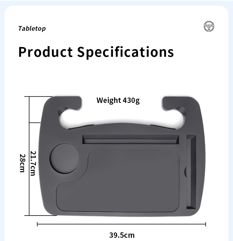 New Car Steering Wheel Table Tray with Cup Holder, Food Tray, Laptop Stand, and Storage Capabilities