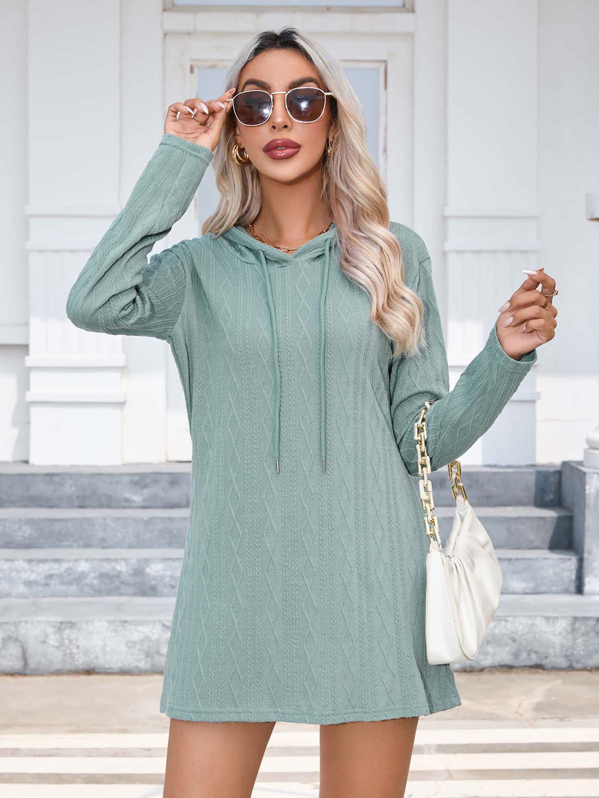 Women Clothing Autumn Winter Knitting Hooded Long Sleeve Dress