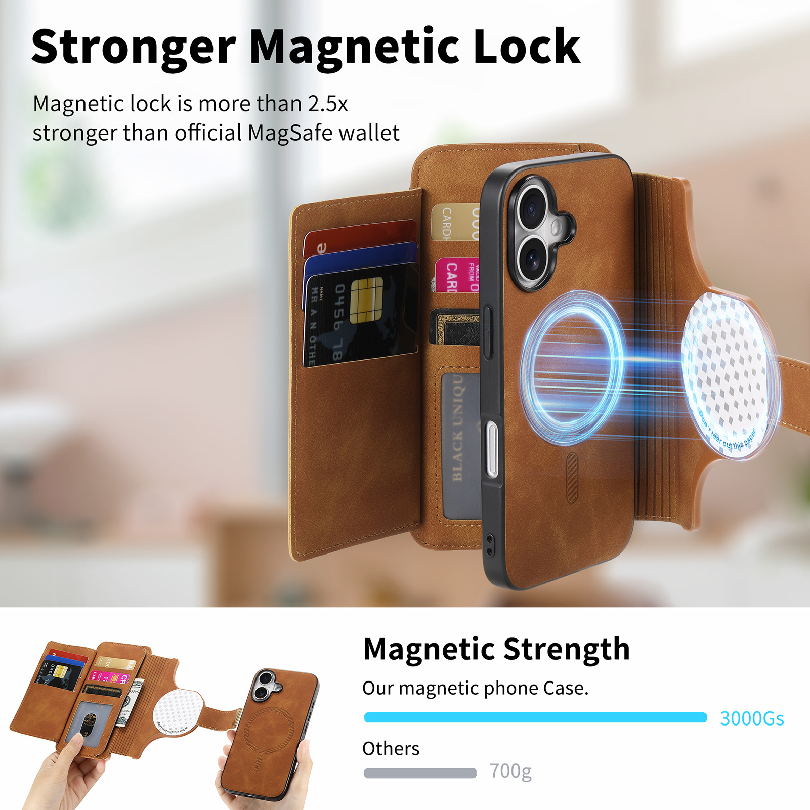 TechGlobe Cross-Border Magnetic Detachable Compatible With IPhone Quick Release 16 Flip Leather Case 15p_voghion.com