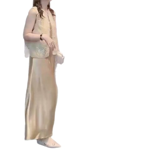 25590 Love Mei Yuan 2025 Summer New Advanced Heavy Work Tank Top Long Dress Fashion