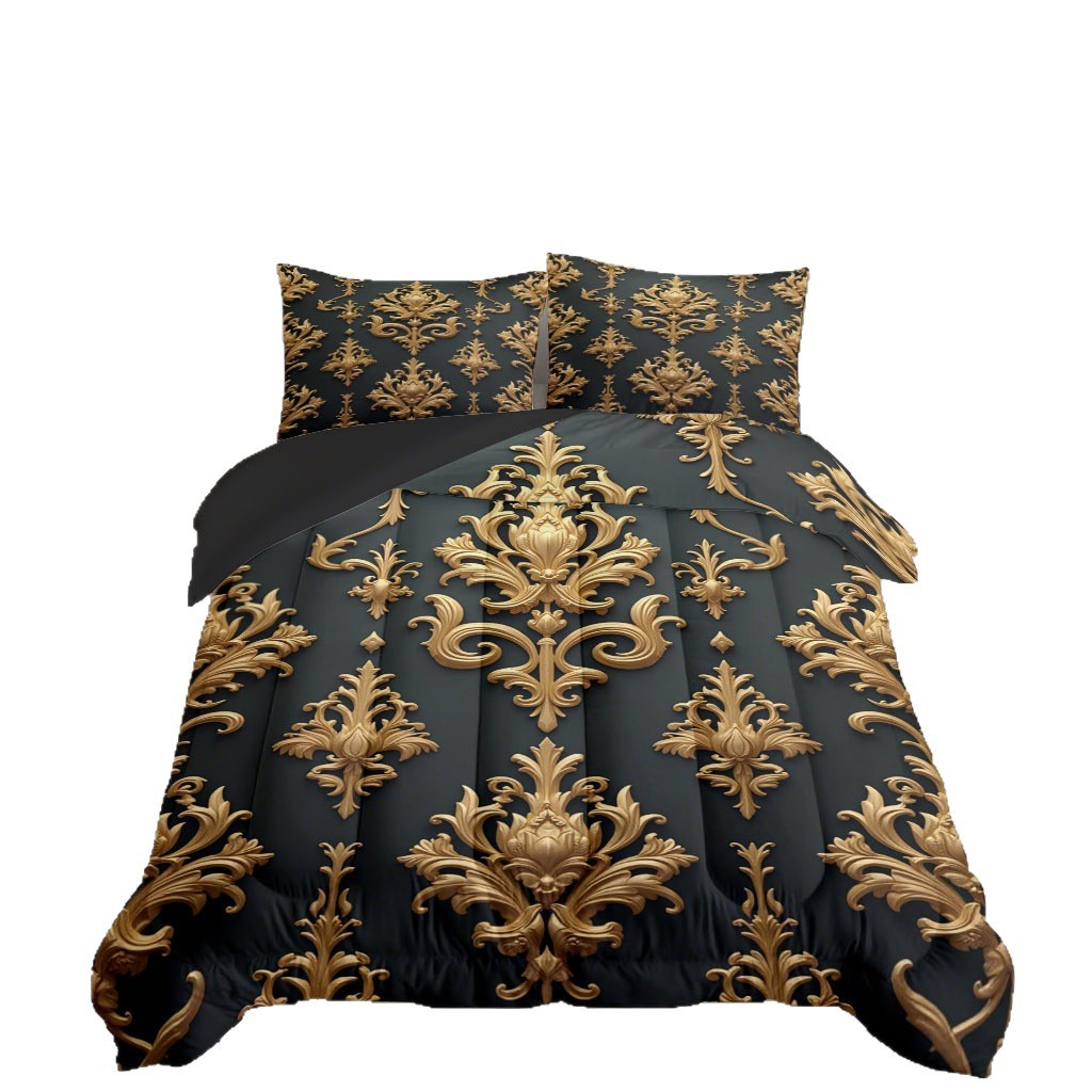 TEMU / JIT lujo ligero textura 3D impresión digital 180gms colcha colchón conjunto de dibujo se puede ajustar