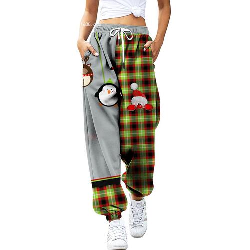  New Cross-border European and American Women's Fashion Christmas Digital Print Loose Casual Sporty Pants for Export Women's Casual Pants