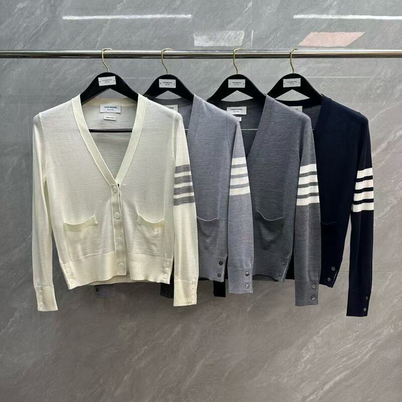 Factory Direct Sales Tb Women's Four-Button Merino Wool Four-Stripe V Neck Thin Cardigan